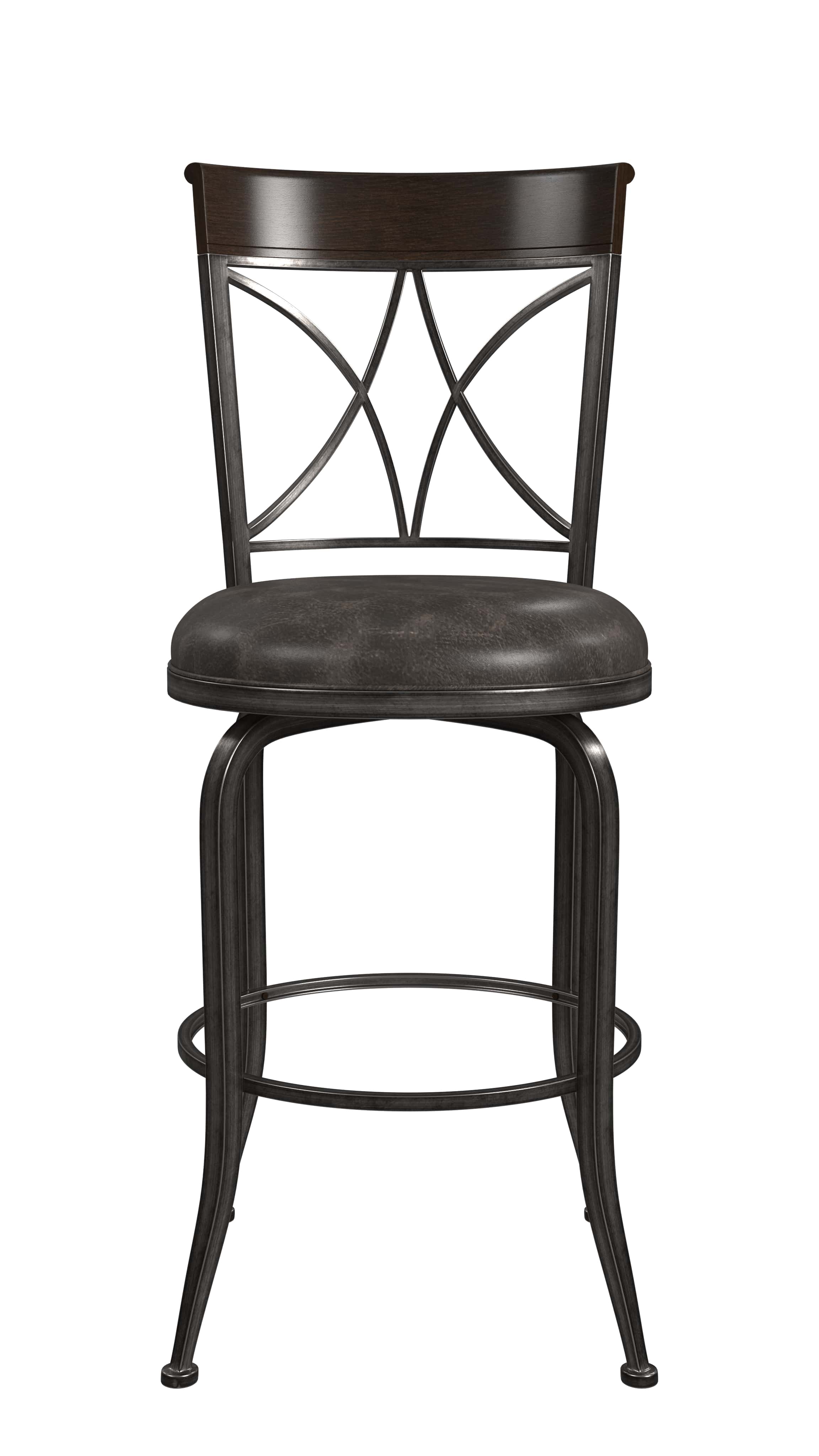 Dark metal bar stool centered in a straight-on product view against a white background